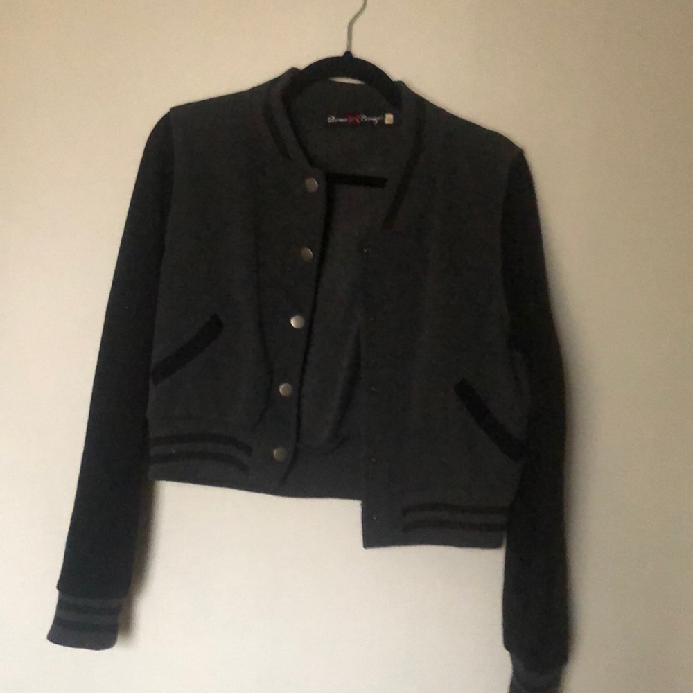 Black and grey bomber jacket